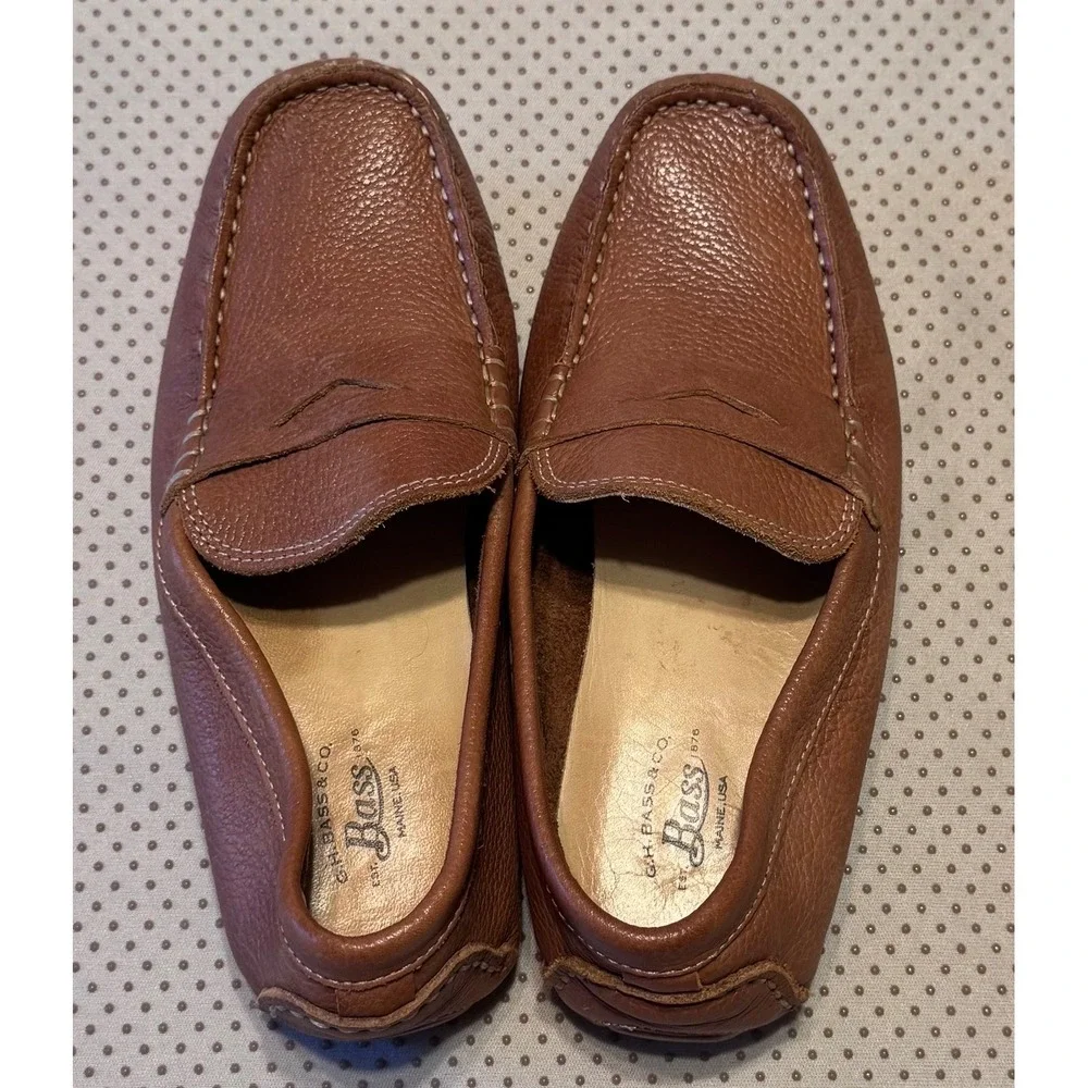 G.H. Bass Kids Leather Penny Loafers Brown Driver Shoes Size 13.5 Slip On